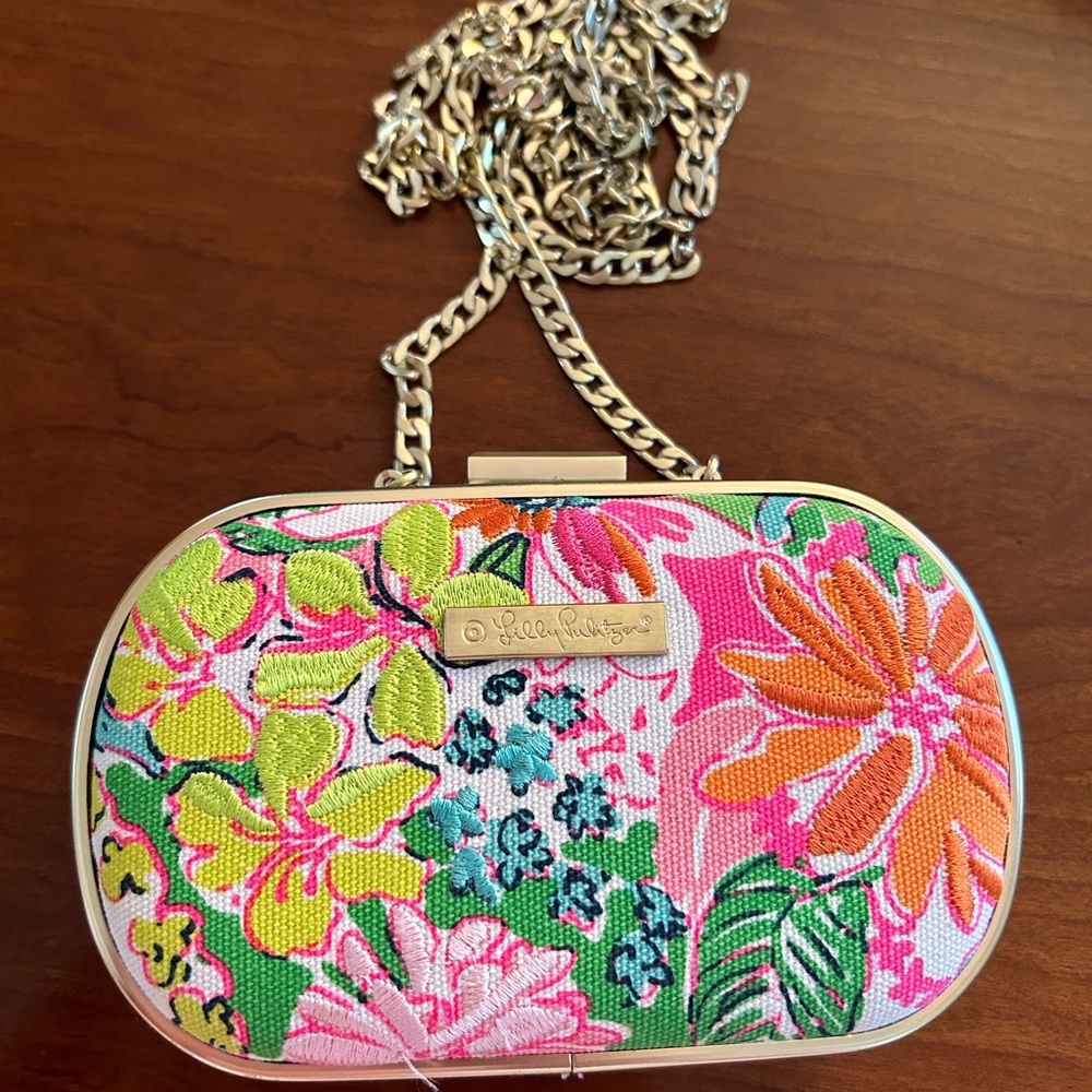 Lily Pulitzer Floral Clutch with Gold Shoulder Chain
